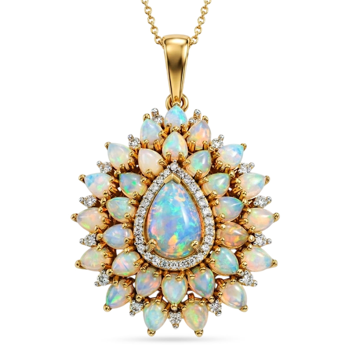 D'Joy AA Natürlicher, äthiopischer Welo Opal Anhänger mit Kette, ca. 50 cm 925 Silber 750 Gelbgold vermeil ca. 4.78 ct