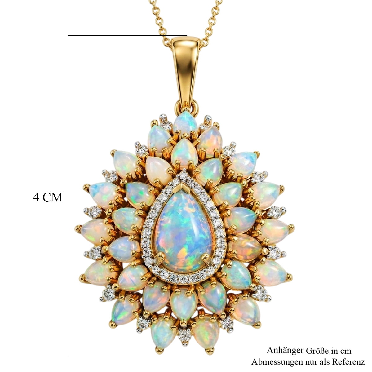 D'Joy AA Natürlicher, äthiopischer Welo Opal Anhänger mit Kette, ca. 50 cm 925 Silber 750 Gelbgold vermeil ca. 4.78 ct
