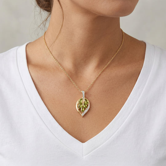 D'Joy AA Natürlicher Peridot, Weißer Zirkon Anhänger mit Kette, ca. 50 cm 925 Silber 750 Vergoldet und Edelstahl 750 Vergoldet ca. 1.38 ct