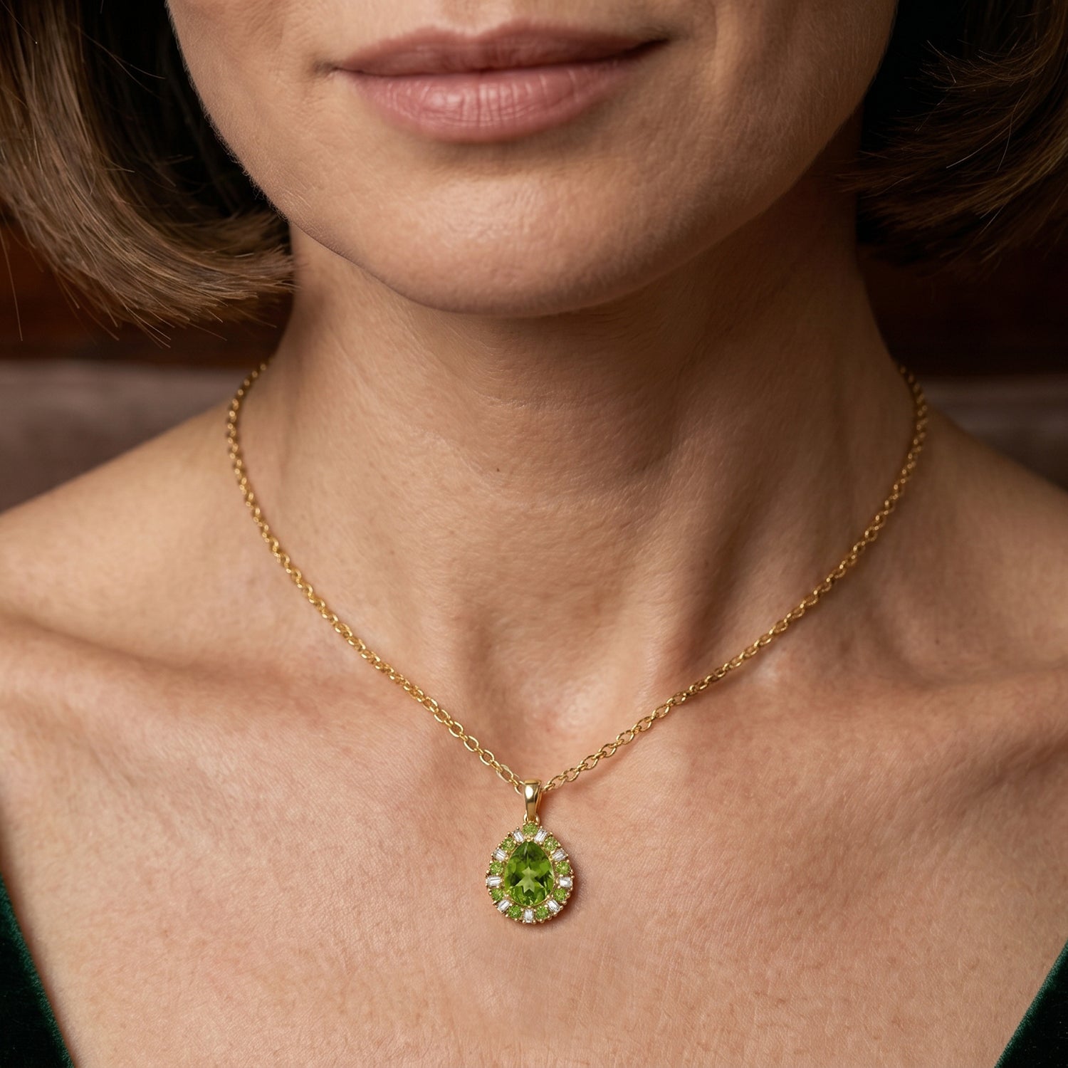 EVER TRUE AA Natürlicher Peridot Anhänger mit Kette, ca. 50 cm ca. 2.32 ct