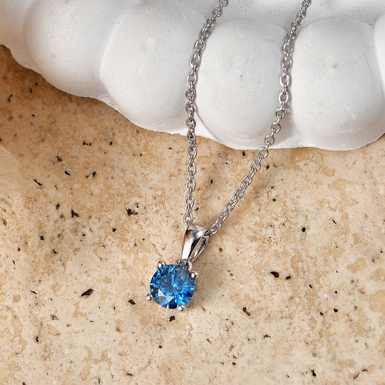 LUXURIANT SI-GH Labor blauer Diamant Solitär Anhänger mit 50cm Kette, 925 Silber rhodiniert - 1 ct.
