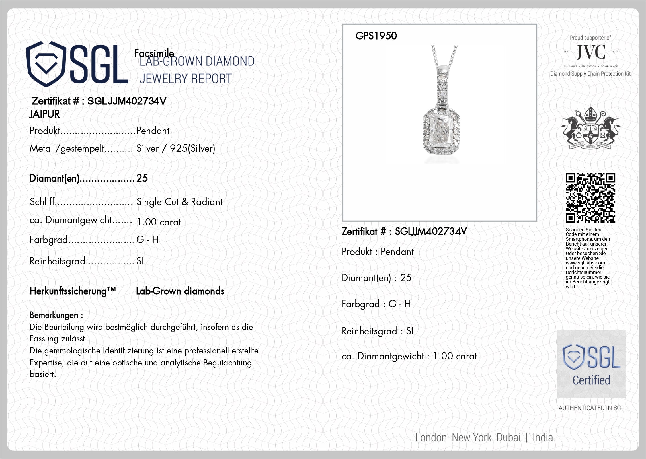 LUXURIANT DIAMOND - Lab Grown Diamant SI-GH Schmuckset ca. 50 cm 925 Silber Rhodiniert ca. 1,00 ct.