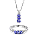EVER TRUE 2er Set Tansanit Anhänger mit Kette und Ring, Edelstahl, ca. 50 cm (Größe 17.00) ca. 1.12 ct