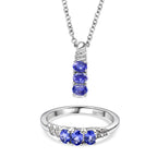 EVER TRUE 2er Set Tansanit Anhänger mit Kette und Ring, Edelstahl, ca. 50 cm (Größe 17.00) ca. 1.12 ct