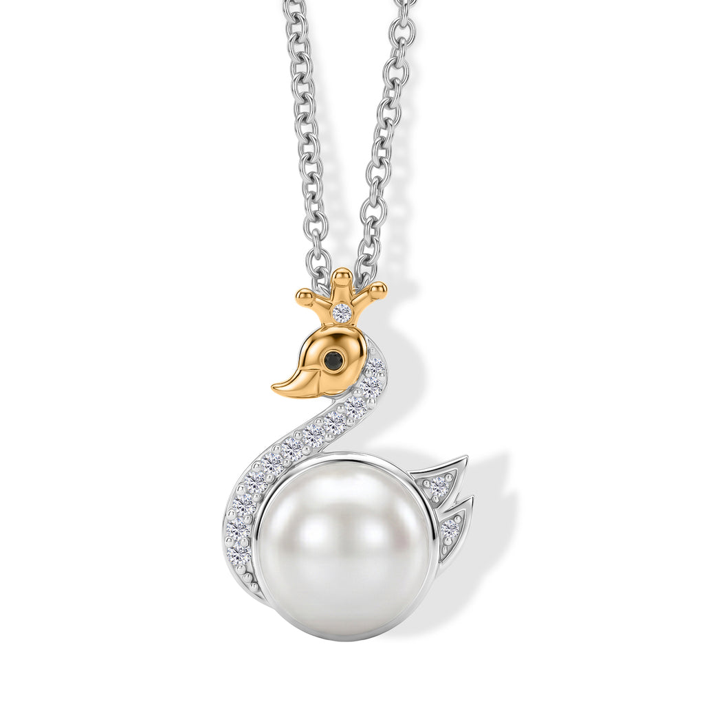 EVER TRUE Süßwasser Perle (9.5 mm), Weißer Zirkon Anhänger mit Kette, ca. 50 cm 4.69 ct