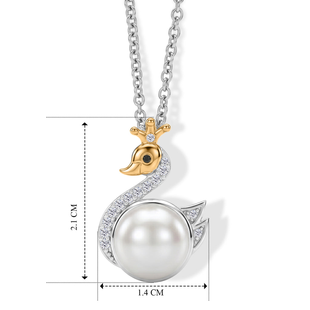 EVER TRUE Süßwasser Perle (9.5 mm), Weißer Zirkon Anhänger mit Kette, ca. 50 cm 4.69 ct