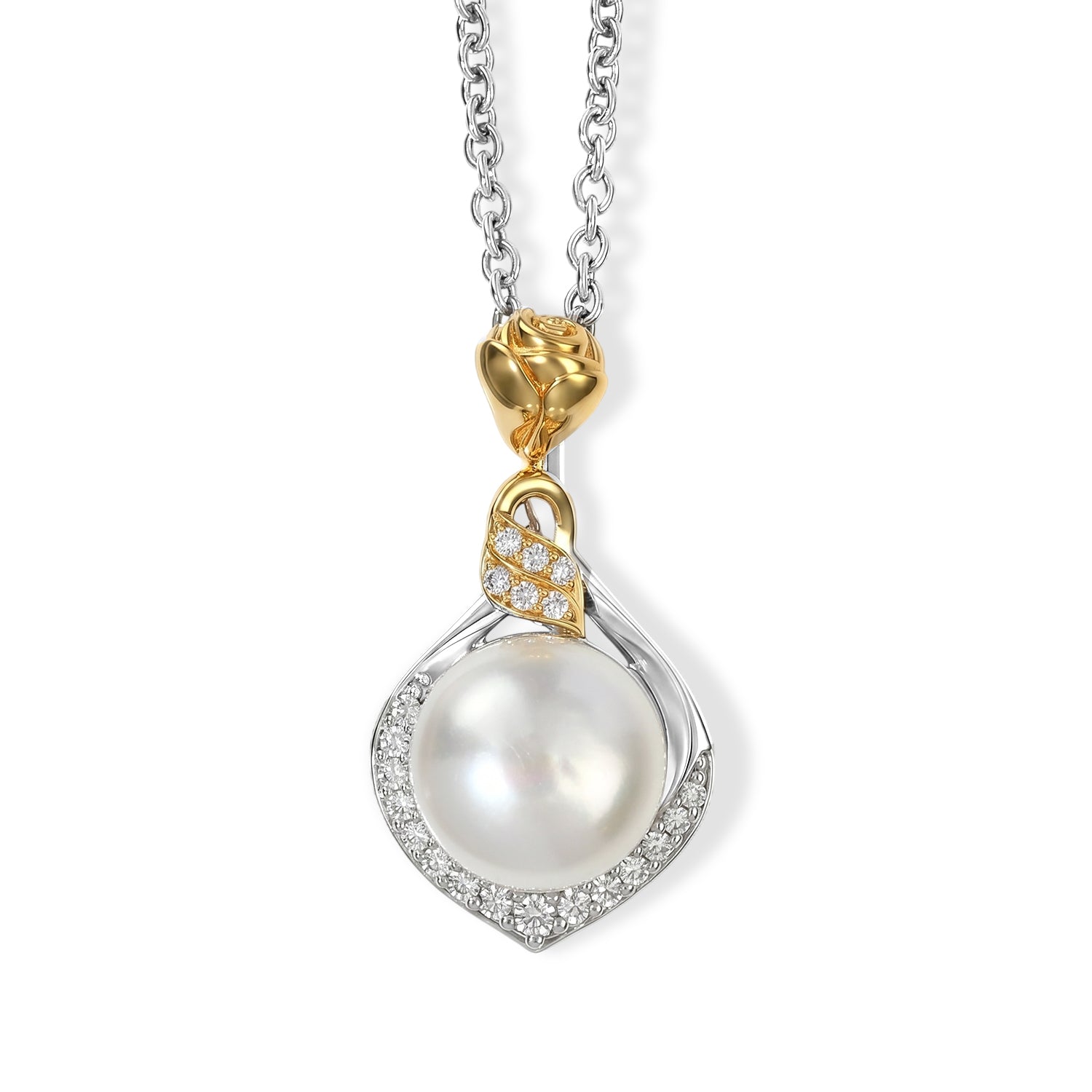 EVER TRUE Süßwasser Perle (9-9.5 mm), Weißer Zirkon Anhänger mit Kette, ca. 50 cm 4.77 ct