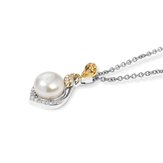 EVER TRUE Süßwasser Perle (9-9.5 mm), Weißer Zirkon Anhänger mit Kette, ca. 50 cm 4.77 ct