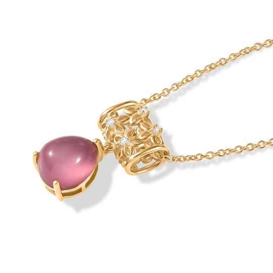 EVER TRUE Flamingo Mondstein, Weißer Zirkon Schmuckset ca. 50 cm Reine Bronze 750 Vergoldet und Edelstahl 750 Vergoldet ca. 5.08 ct