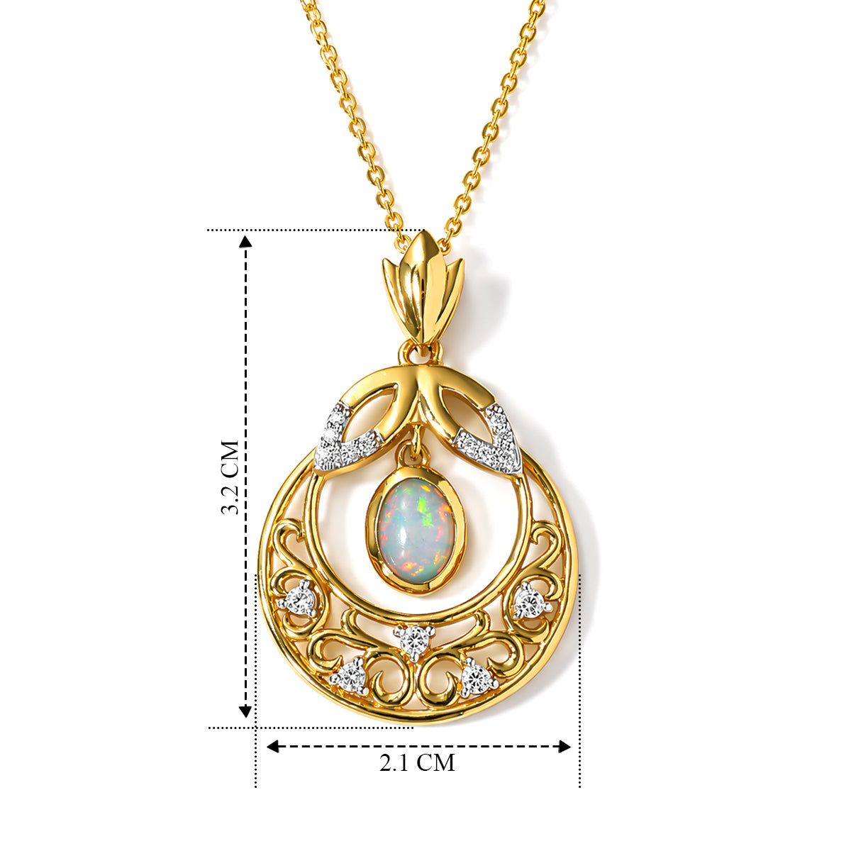 D'Joy AA Natürlicher, äthiopischer Welo Opal, Weißer Zirkon Schmuckset ca. 50 cm 925 Silber 585 Vergoldet ca. 0,71 ct.