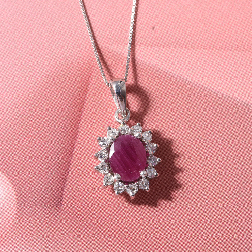 LUXURIANT DIAMOND - AA Burmesischer Rubin, Lab Grown Diamant Schmuckset ca. 45 cm 925 Silber Rhodiniert ca. 2,93 ct.