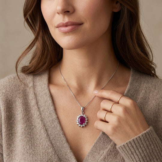 LUXURIANT DIAMOND - AA Burmesischer Rubin, Lab Grown Diamant Schmuckset ca. 45 cm 925 Silber Rhodiniert ca. 2,93 ct.