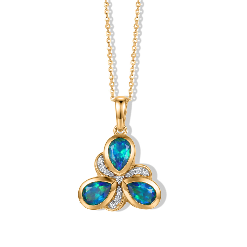 D'Joy Pfau Quarz Triplette, Weißer Zirkon Schmuckset ca. 50 cm 925 Silber 750 Vergoldet ca. 2,66 ct.