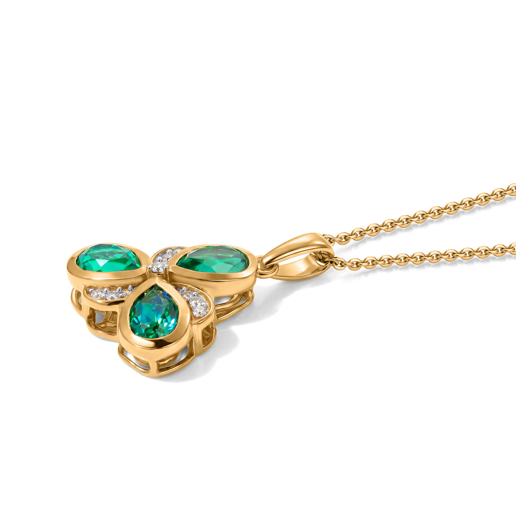 D'Joy Pfau Quarz Triplette, Weißer Zirkon Schmuckset ca. 50 cm 925 Silber 750 Vergoldet ca. 2,66 ct.