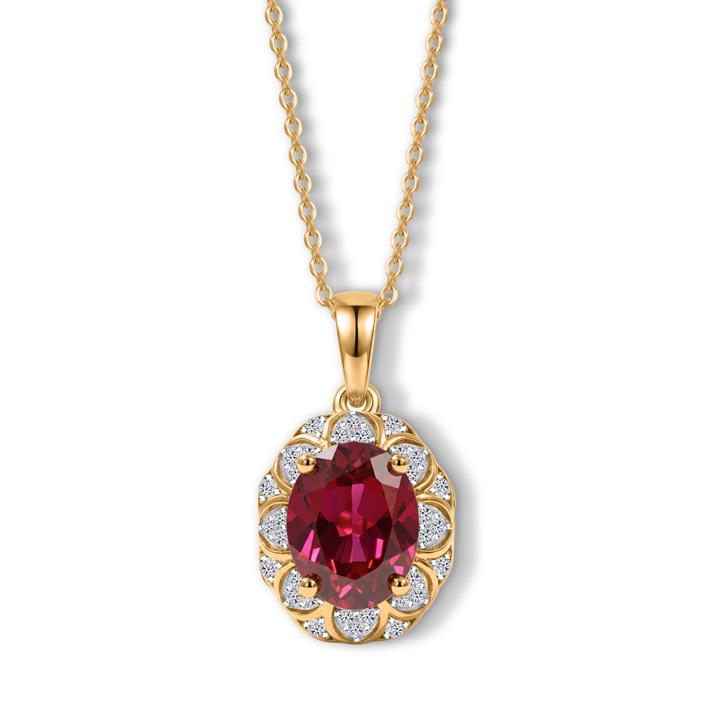 LUXURIANT - AAA Lab Grown Rubin, Weißer Zirkon Schmuckset ca. 50 cm 925 Silber 750 Gelbgold vermeil ca. 2,86 ct.