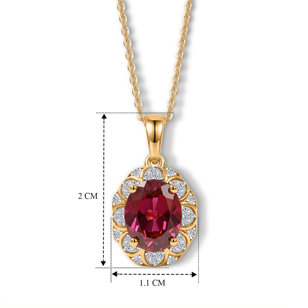 LUXURIANT DIAMOND - AAA Lab Grown Rubin, Weißer Zirkon Schmuckset ca. 50 cm 925 Silber 750 Gelbgold vermeil ca. 2,86 ct.