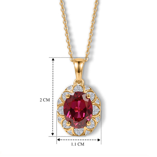 LUXURIANT - AAA Lab Grown Rubin, Weißer Zirkon Schmuckset ca. 50 cm 925 Silber 750 Gelbgold vermeil ca. 2,86 ct.