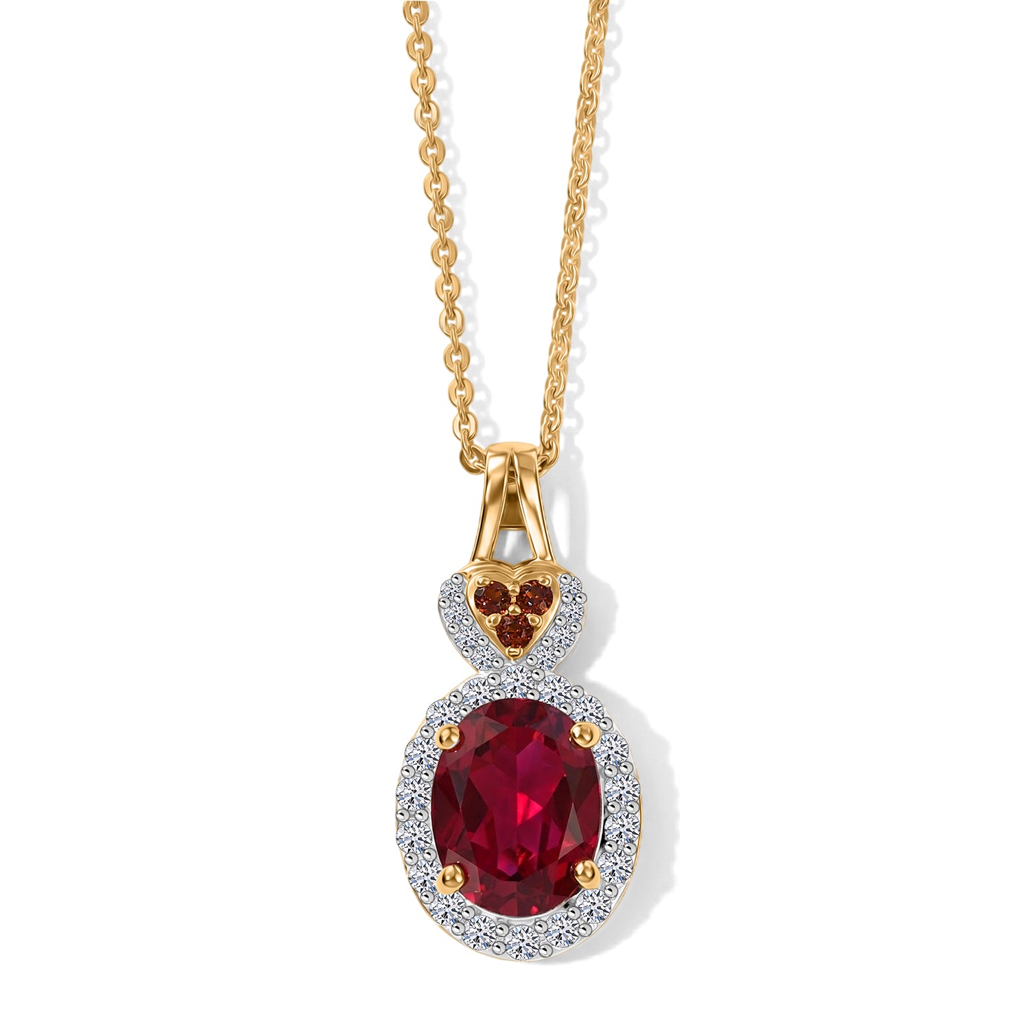LUXURIANT - AAA Lab Grown Rubin, Mosambik Granat Schmuckset ca. 50 cm 925 Silber Gold ca. 3.19 ct