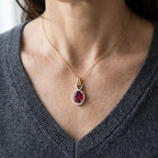 LUXURIANT DIAMOND - AAA Lab Grown Rubin, Mosambik Granat Schmuckset ca. 50 cm 925 Silber Gold ca. 3,19 ct.