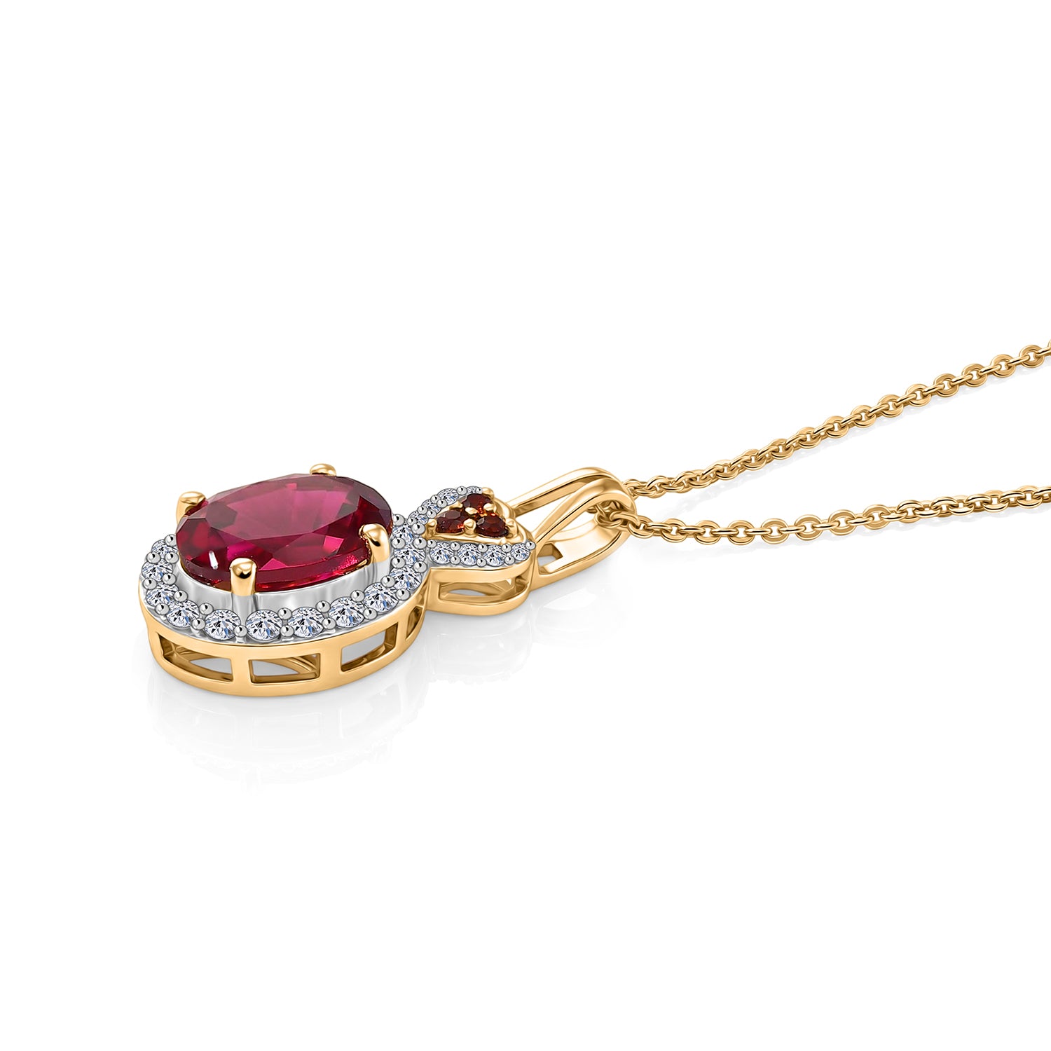 LUXURIANT - AAA Lab Grown Rubin, Mosambik Granat Schmuckset ca. 50 cm 925 Silber Gold ca. 3.19 ct