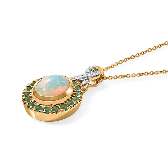 D'Joy AAA Natürlicher, äthiopischer Welo Opal, Moissanit Schmuckset ca. 50 cm 925 Silber 585 Vergoldet ca. 2.32 ct