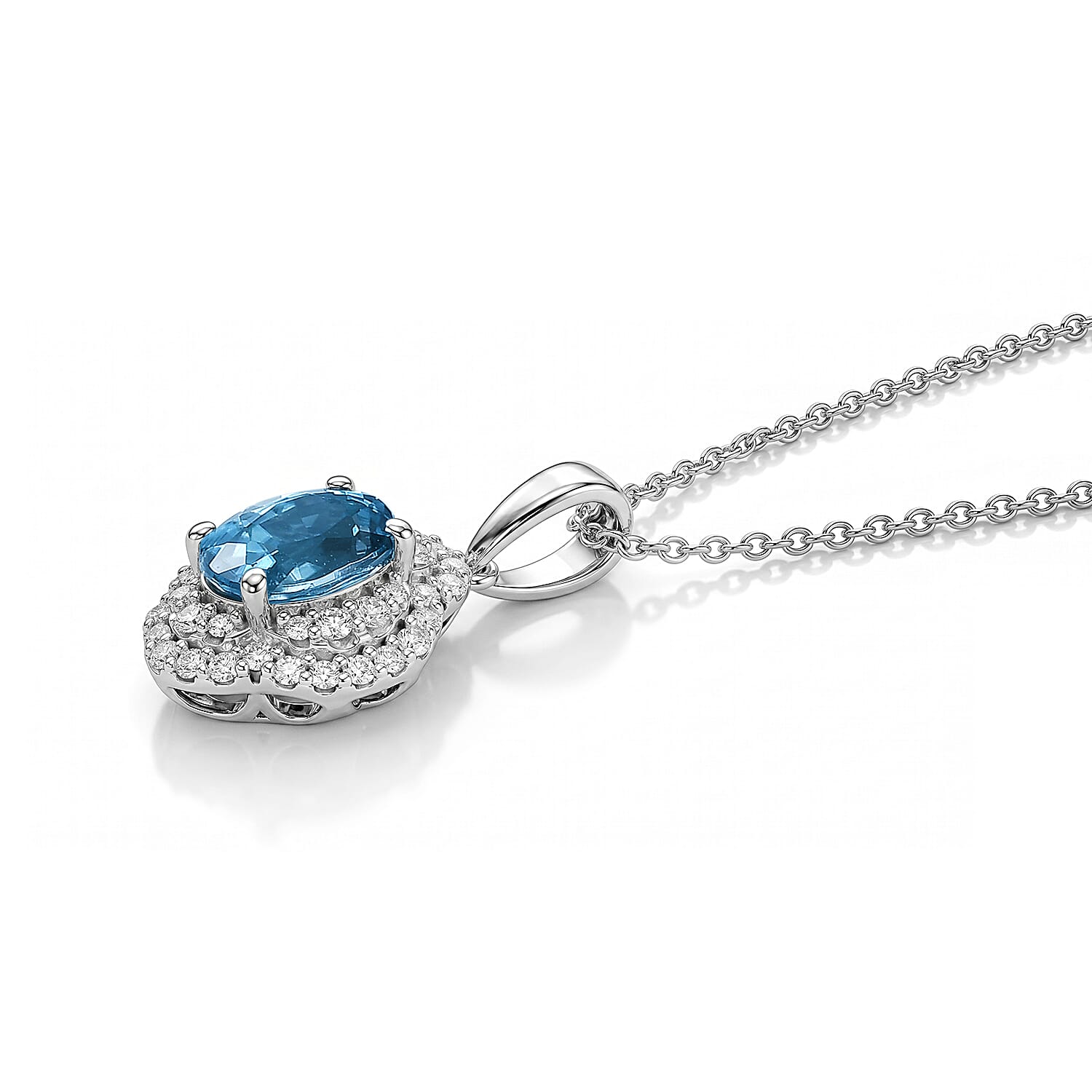 D'Joy AA Blauer Zirkon, Moissanit Schmuckset ca. 45 cm 925 Silber Rhodiniert ca. 2,32 ct.