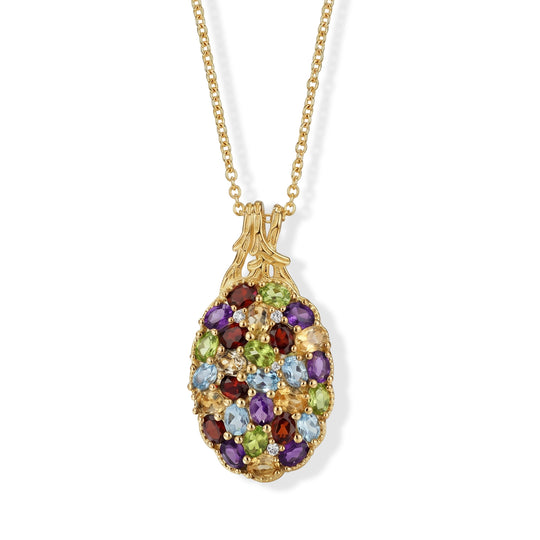 EverTrue Multi-Edelstein und Zirkon Cluster Bronze-Anhänger mit 50cm Edelstahl-Kette - 5,20 ct.