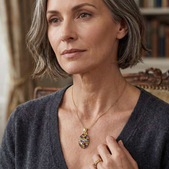 EverTrue Multi-Edelstein und Zirkon Cluster Bronze-Anhänger mit 50cm Edelstahl-Kette - 5,20 ct.