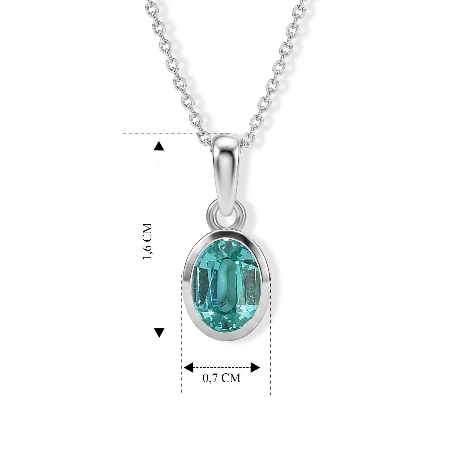 D'Joy AA Labor Paraiba Yag Solitär Anhänger mit 50cm Kette, 925 Silber rhodiniert - 1,42 ct.