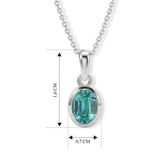 D'Joy AA Labor Paraiba Yag Solitär Anhänger mit 50cm Kette, 925 Silber rhodiniert - 1,42 ct.