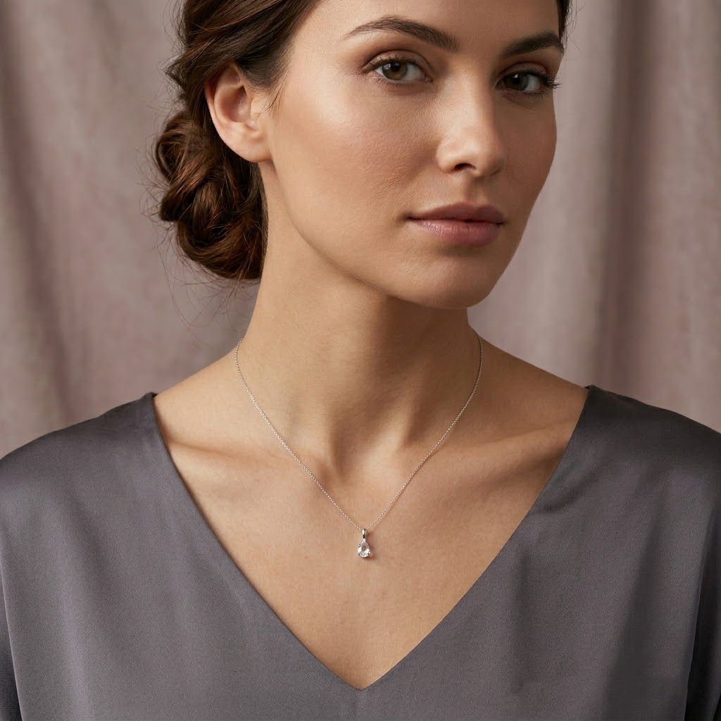 LUXURIANT DIAMOND - Lab Grown Diamant VS-EF (Briolette-Schliff) Schmuckset ca. 50 cm 925 Silber Rhodiniert ca. 1.06 ct