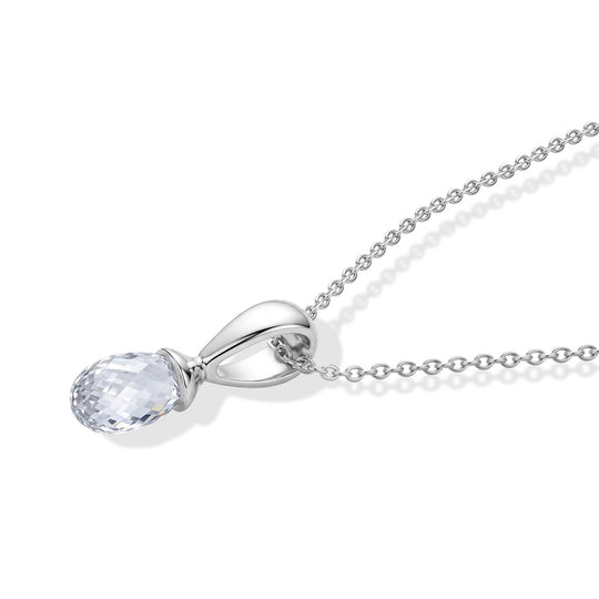 LUXURIANT VS-EF Labor Diamant (Briolette-Schliff) Anhänger mit 45+5cm Kette, 925 Silber rhodiniert - 1 ct.