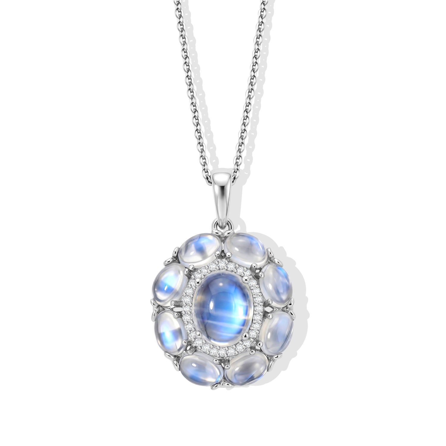 D'Joy Regenbogen Mondstein, Weißer Zirkon Schmuckset ca. 50 cm 925 Silber Rhodiniert ca. 6.97 ct