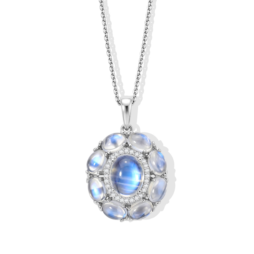 D'Joy Regenbogen Mondstein Schmuckset ca. 50 cm 925 Silber Rhodiniert ca. 6,97 ct.