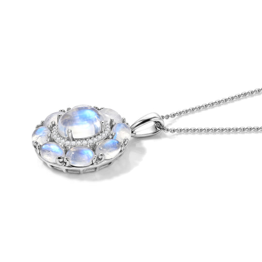 D'Joy Regenbogen Mondstein, Weißer Zirkon Schmuckset ca. 50 cm 925 Silber Rhodiniert ca. 6.97 ct