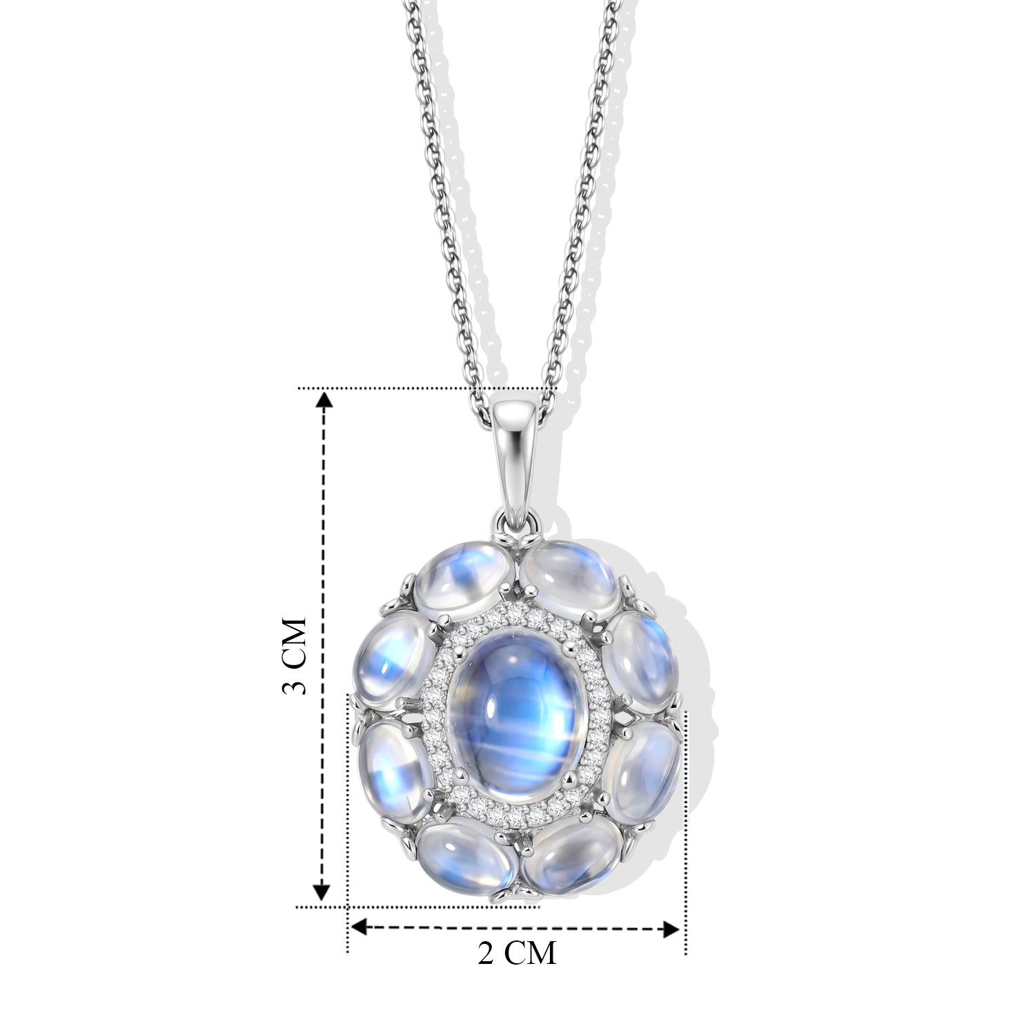 D'Joy Regenbogen Mondstein, Weißer Zirkon Schmuckset ca. 50 cm 925 Silber Rhodiniert ca. 6.97 ct