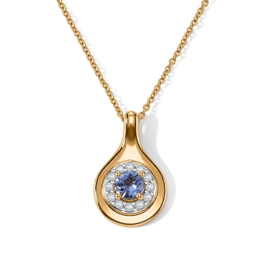 D'Joy AA Tansanit, Weißer Zirkon Schmuckset ca. 50 cm 925 Silber Gold ca. 0,43 ct.
