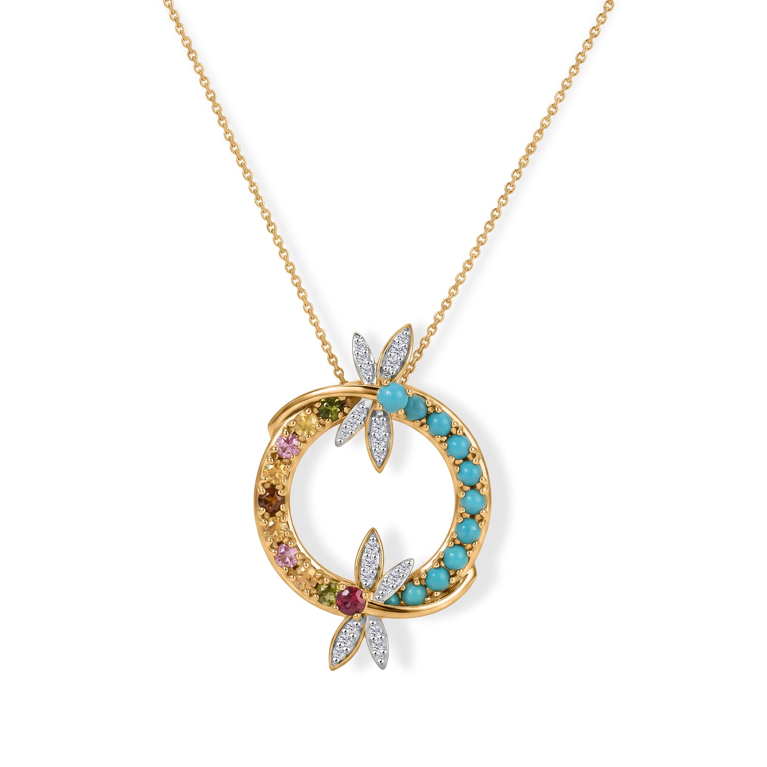 GP - AA Mehrfarbig-Turmalin, Lagunen-Türkis Schmuckset ca. 50 cm 925 Silber 750 Gelbgold vermeil ca. 2,02 ct.