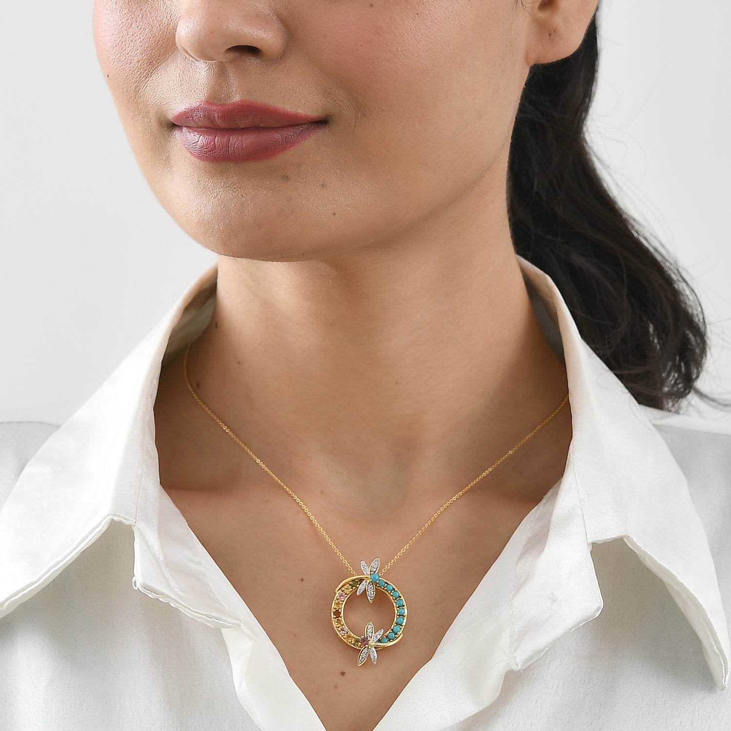 GP - AA Mehrfarbig-Turmalin, Lagunen-Türkis Schmuckset ca. 50 cm 925 Silber 750 Gelbgold vermeil ca. 2,02 ct.