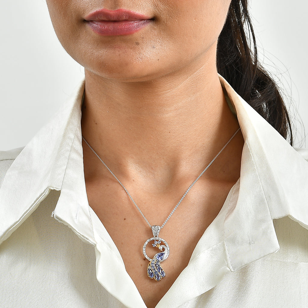 D'Joy Tansanit Schmuckset ca. 50 cm 925 Silber Rhodiniert, 925 Silber Rhodiniert und 750 Gelbgold Vermeil ca. 1,98 ct.