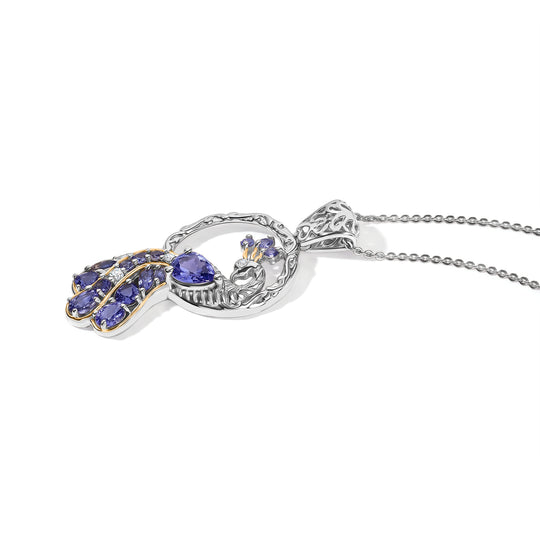 D'Joy Tansanit und Zirkon Anhänger mit 50cm Kette, 925 Silber rhodiniert und 750 Gelbgold Vermeil - 1,98 ct.