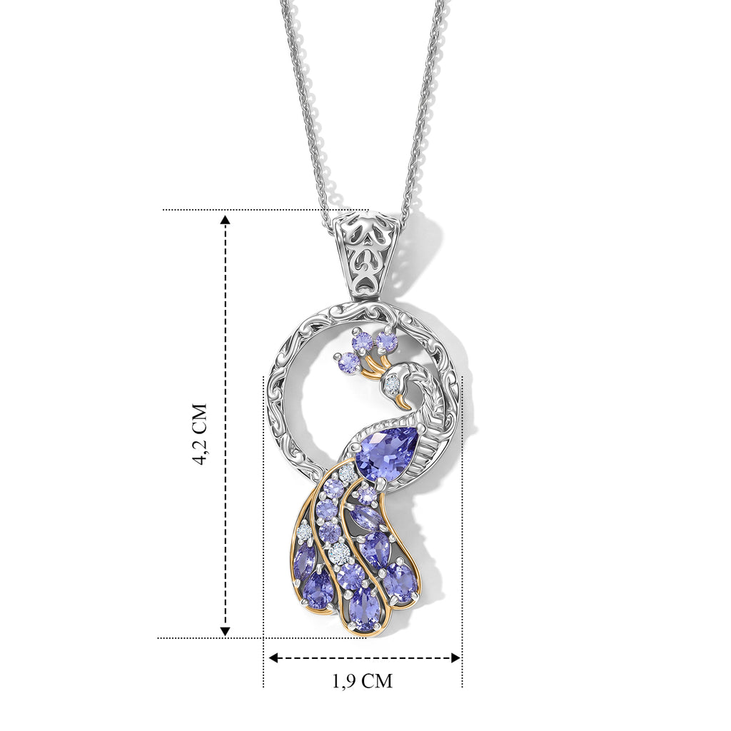 D'Joy Tansanit Schmuckset ca. 50 cm 925 Silber Rhodiniert, 925 Silber Rhodiniert und 750 Gelbgold Vermeil ca. 1,98 ct.