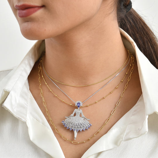 D'Joy Tansanit Schmuckset ca. 50 cm 925 Silber Rhodiniert ca. 5,62 ct.