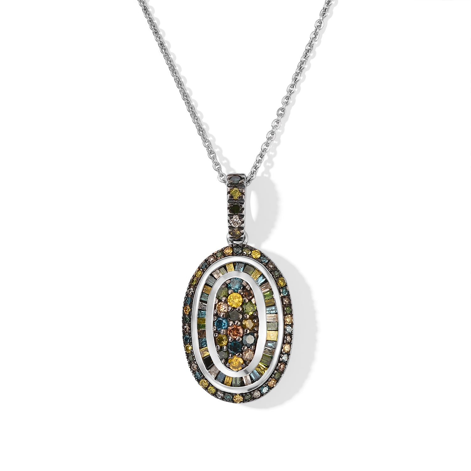 D'Joy Natürlicher Champagner Diamant, Blauer Diamant Schmuckset ca. 50 cm 925 Silber Rhodiniert ca. 0,95 ct.