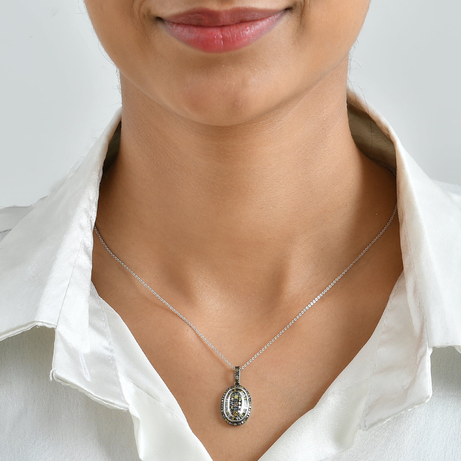 D'Joy Natürlicher Champagner Diamant, Blauer Diamant Schmuckset ca. 50 cm 925 Silber Rhodiniert ca. 0,95 ct.