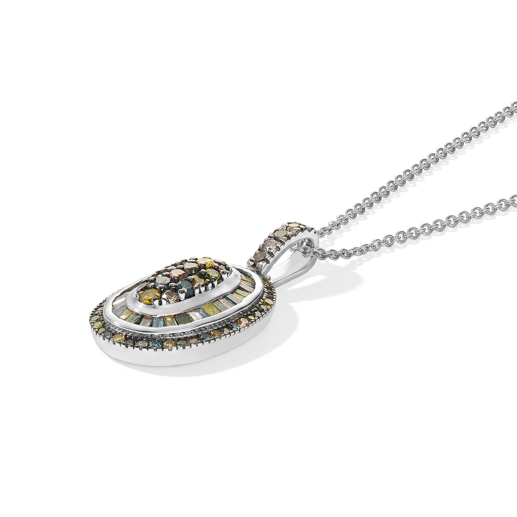 D'Joy Natürlicher Champagner Diamant, Blauer Diamant Schmuckset ca. 50 cm 925 Silber Rhodiniert ca. 0,95 ct.