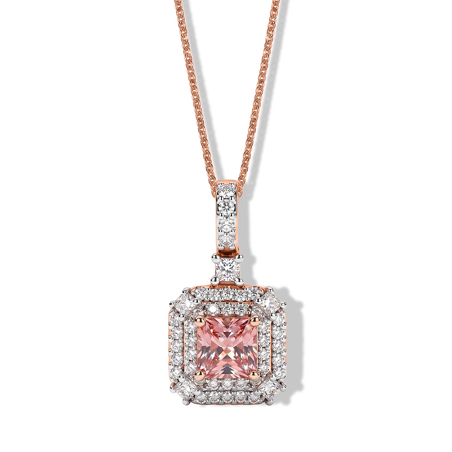 D'Joy AA Rosa Morganit, Moissanit AGI zertifiziert Schmuckset ca. 45 cm 925 Silber 750 Roségold vermeil ca. 1,54 ct.