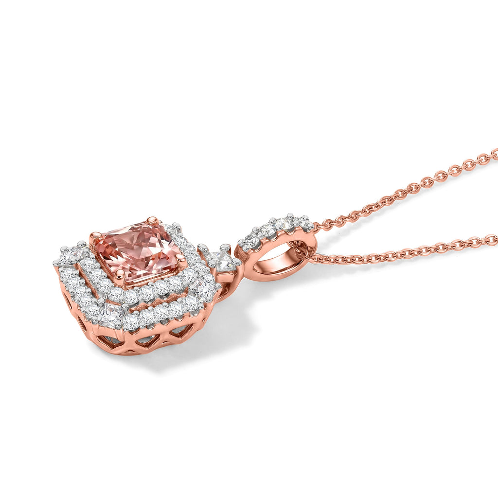 D'Joy AA Rosa Morganit, Moissanit AGI zertifiziert Schmuckset ca. 45 cm 925 Silber 750 Roségold vermeil ca. 1,54 ct.