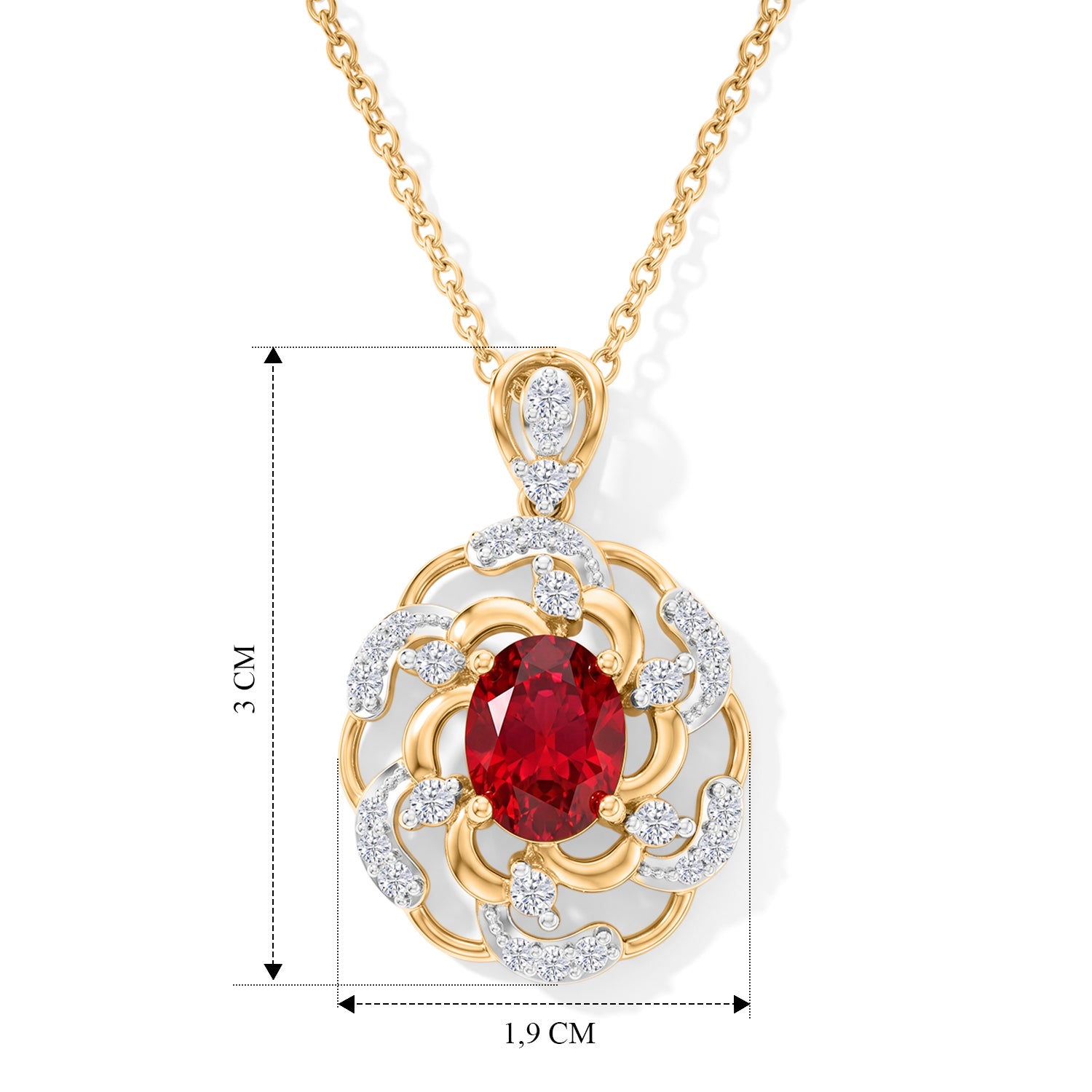 D'Joy Rubin-Feuer-Triplett-Quarz., Weißer Zirkon Schmuckset ca. 50 cm 925 Silber 750 Vergoldet und Edelstahl 750 Vergoldet ca. 2,94 ct.