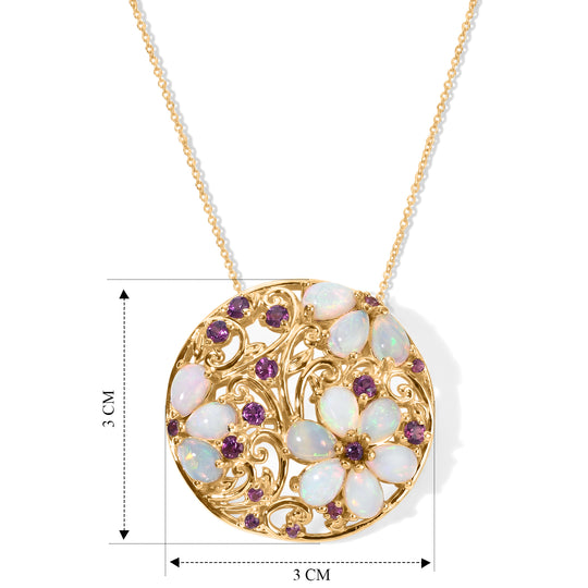 D'Joy AA Natürlicher, äthiopischer Welo Opal, Natürlicher Rhodolith Granat Schmuckset ca. 50 cm 925 Silber 750 Gelbgold vermeil ca. 4,17 ct.